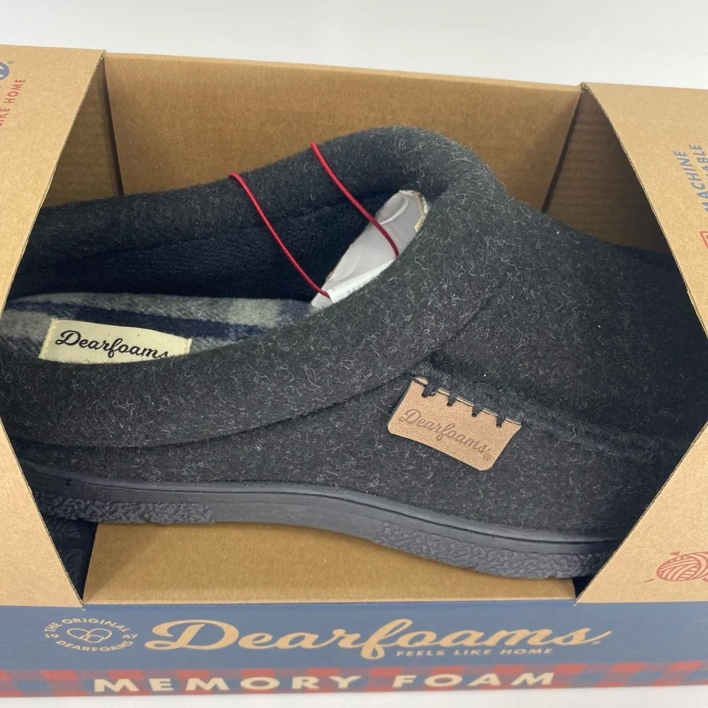 Dearfoams Memory Foam no sweat wool blend rubber bottom slip on slippers gift